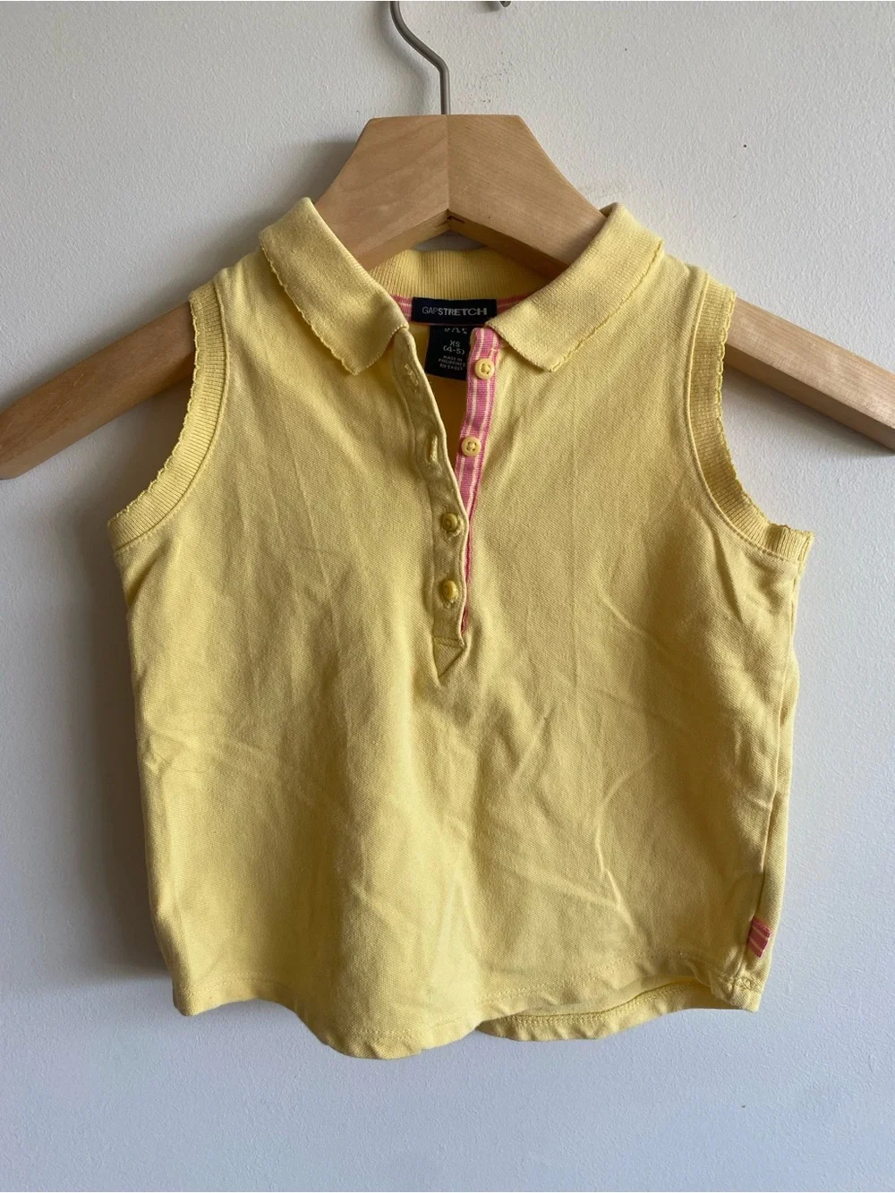 GAP Kids Yellow Sleeveless Polo Shirt Pink Trim Stretch Cotton Tank Top XS 4-5